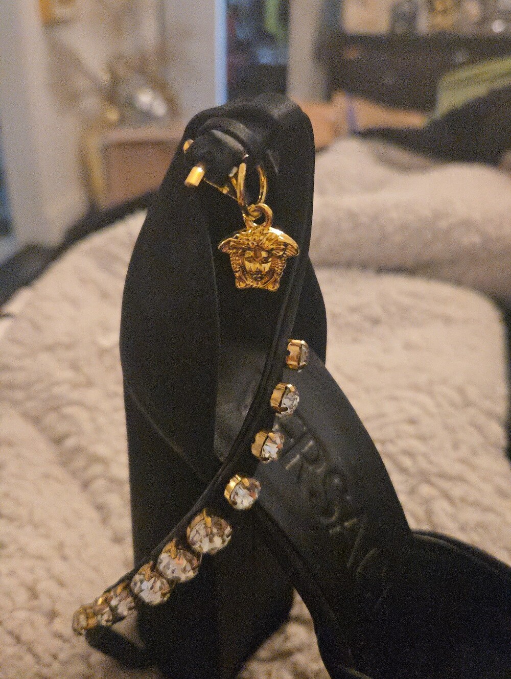 Versace Black Satin Crystal-Ankle Platform Pumps - Picture 4 of 5